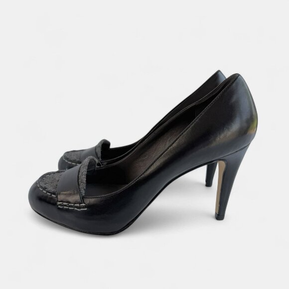 Cole Haan Womens Heels Violet Air Moc Pump 90 Size 8 B Black Leather Gray Wool - Picture 4 of 9